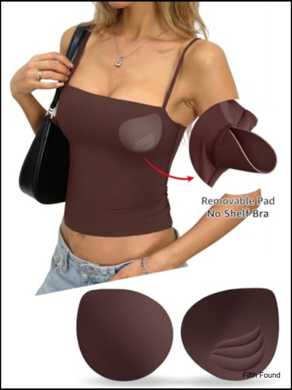 Padded Double Lined Crop Tank Top Square Neck Built-in Bra Spaghetti Strap - Picture 4 of 7